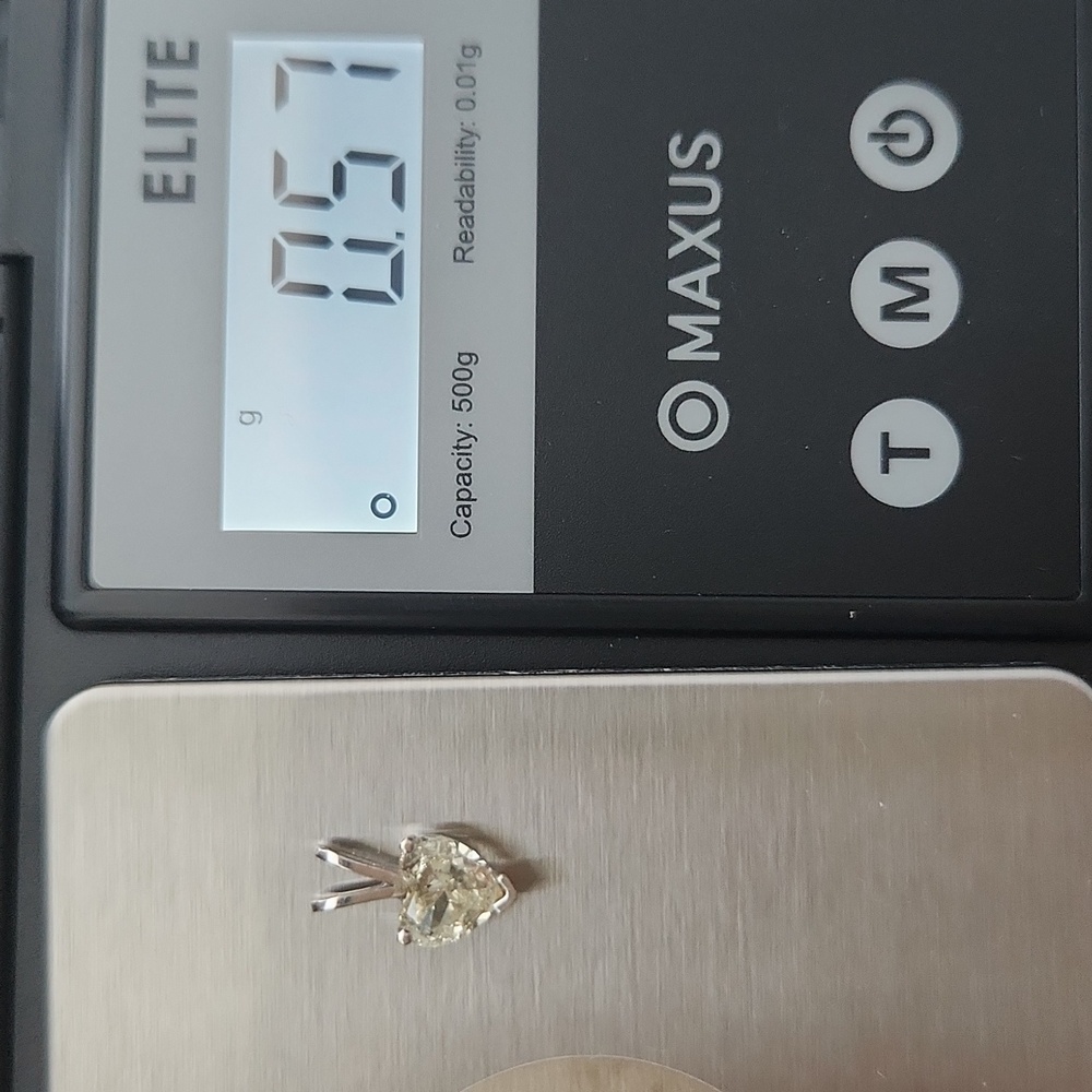 Real Diamond In 14k White Gold Pendant. Faint Yellow Color, Not Stamped